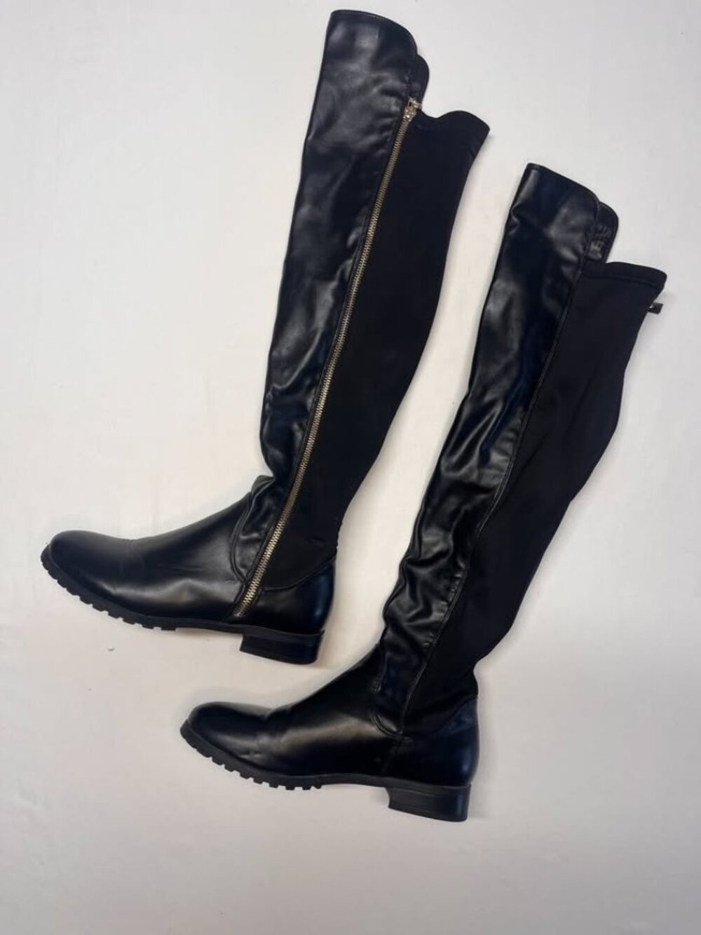 ALDO Black Over The Knee Stretch Boots Gold Zip - Women's Size 7